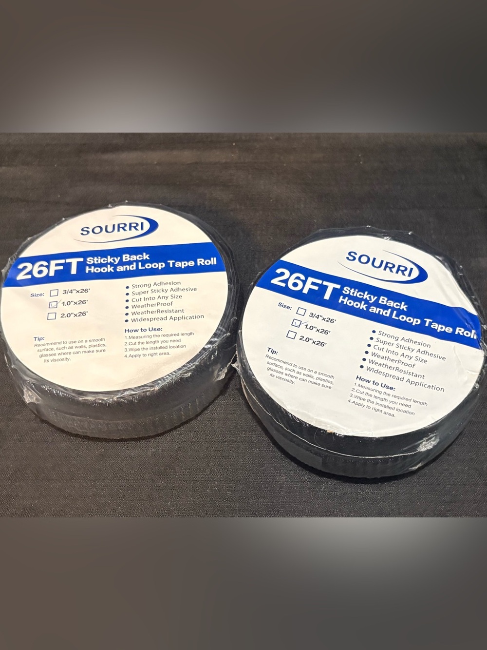 26FT x1” SOURRI Sticky Back Hook and Loop Tape Roll (2)